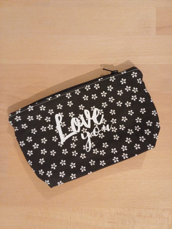Petite trousse - Noire fleurs blanches
